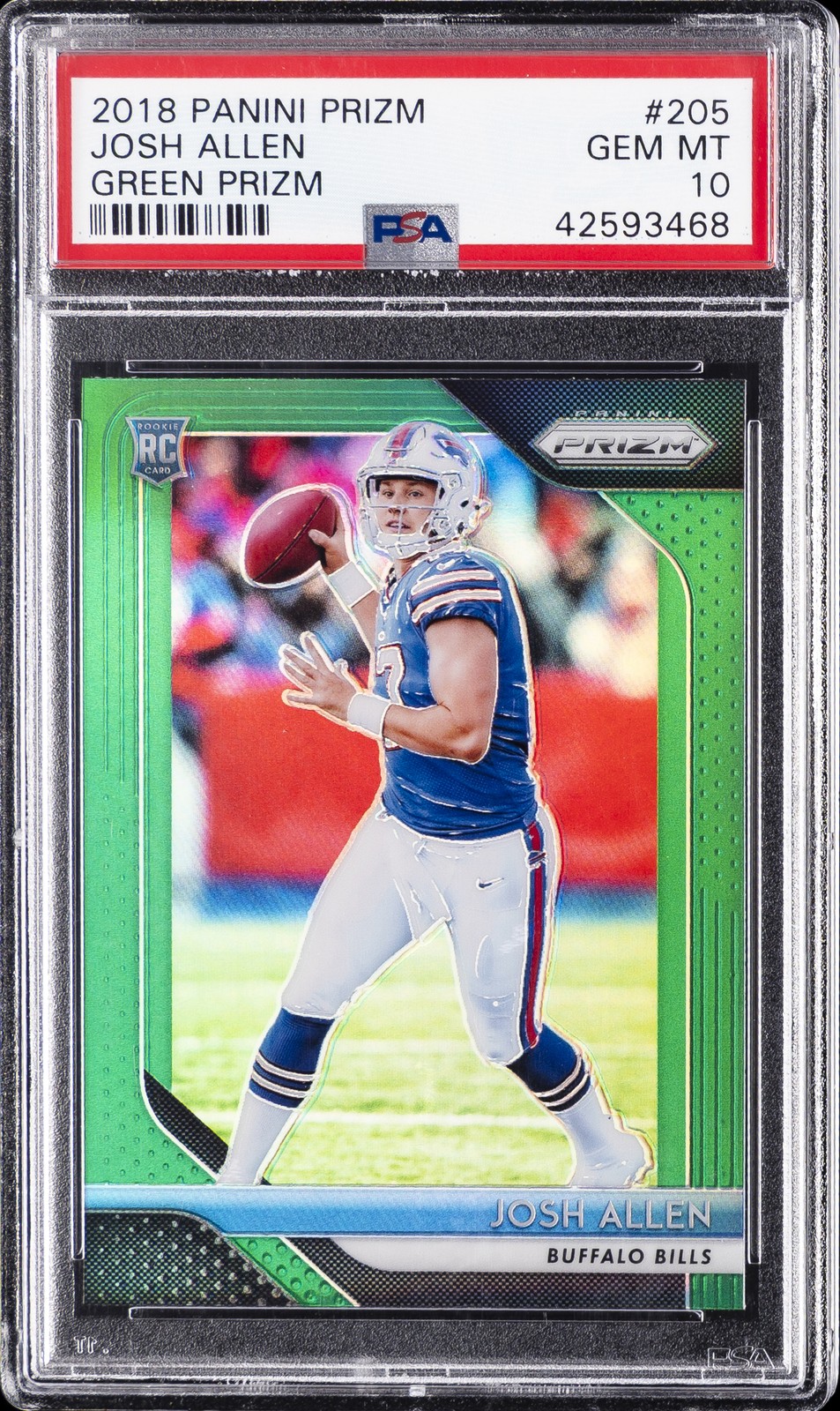 2018 PANINI PRIZM GREEN PRIZM #205 JOSH ALLEN ROOKIE RC PSA 10 view 1