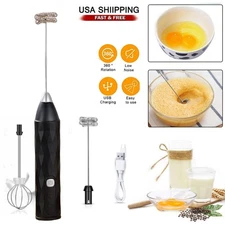 Electric Milk Frother Handheld Double Whisk Foam Coffee Maker USB Rechargeable.