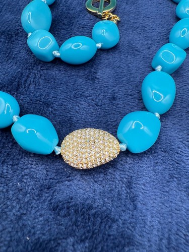 Nolan Miller Glamour Collection Necklace Blue Beaded Rhinestone 18" - Picture 3 of 9