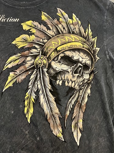 T-shirt graphique homme 2XL Affliction gris vieilli lavage à l'acide crâne coupe-vent - Photo 3 sur 5