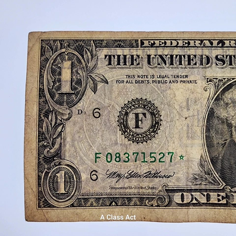 1993 STAR NOTE $1 DOLLAR BILL ( ATLANTA F )  7 Digits. F1918F*. Our T8145 - Image 3 of 4