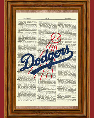 Los Angeles Dodgers Dictionary Art Print Poster Baseball Collectible Gift Logo