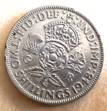 1948 UK Great Britain British 2 Shillings Crowned Rose Coin VF+