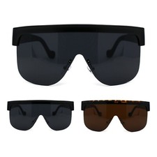 Retro Robotic Oversize Flat Top Plastic Shield Sunglasses