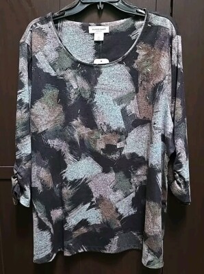 Allison Daley woman top ABSTRACT CANVAS Studded Expresso multi 2x NWT