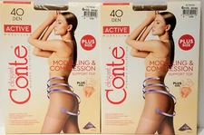 Conte Active Modeling 40 Denier Support Pantyhose 2 pair size 6 XXL Bronze