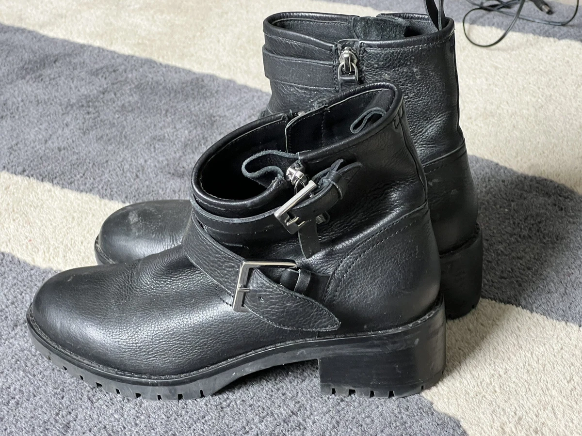 THE WHITE COMPANY BLACK LEATHER BIKER BOOTS ANKLE BOOTS BUCKLE