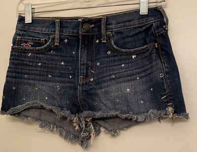 Hollister Womens Denim Shorts Size Rhinestone Cut Offs Festival