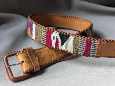 vintage HAND CRAFTED native american 28 leather belt HANDMADE guatamala indian - Image 1 of 4