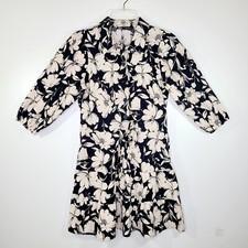 Zara Floral Dress Collared Drawstring Waist Ruffle Hemline Size XS