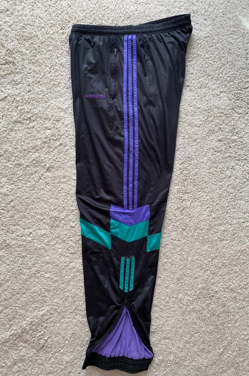 Adidas Originals 90's Vintage Track Pants Trousers Black Shiny Multicolor  Iconic