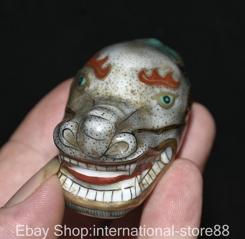 3.2" Old Chinese Enamel Color Porcelain Gilt Dragon Beast Head Snuff Bottle - Picture 3 of 9