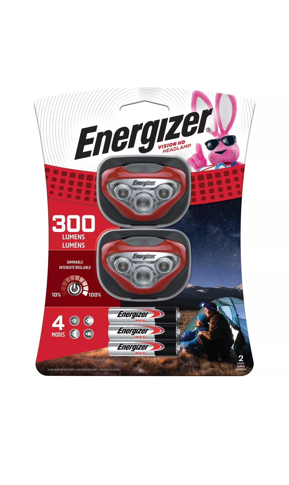 Energizer Vision HD 300 Lumen LED Headlamps, Batteries Included (2 Pack)