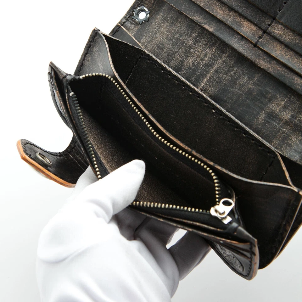 SKELETON SKULL CROSS GENUINE LEATHER BIKER ROCK WALLET NEW REAL COWHIDE CHAIN - Image 4 of 4