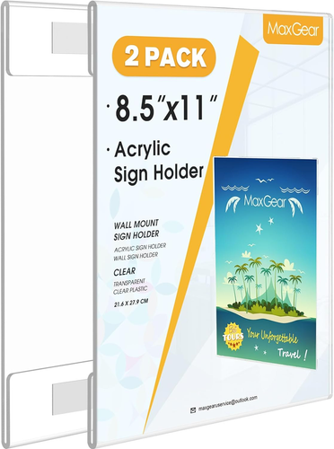 Acrylic Sign Holder 8.5 X 11 Wall Mount Clear Plastic Sign Holders with Double-S - Picture 11 of 12