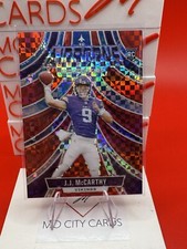 2024 Rookies And Stars JJ McCarthy Airborne Red Plaid Rookie Card Vikings A-JMY