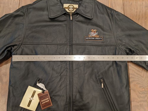 Miller Genuine Draft Beer Mens Black Leather Jacket Quilted Large North End Wear - Picture 6 of 21