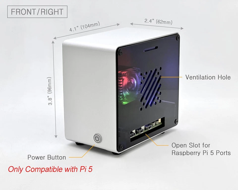 Electrocookie Raspberry Pi 5 Case, Aluminum Mini Tower Case with Cooling Fan - Image 4 of 4