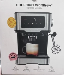 Chefman CraftBrew Espresso Machine 15-Bar Pump Steam Wand Compact 1.5L Res. NWTs
