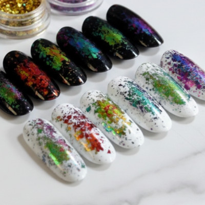 Chameleon Nail Glitter Flakes 6 Colors Set Aurora Powder Effect Nail Art