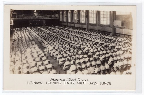 WW2 RPPC Church Service US Naval Training Center Great Lakes Real Photo Postcard