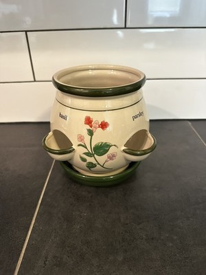 Vintage Herb Planter - Basil, Parsley, Chives, Chervil - White & Green Cermaic