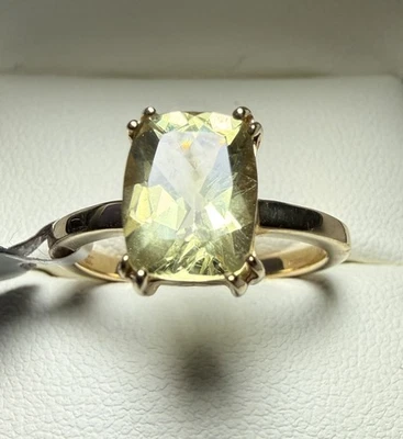 Gemporia - NEU 9k Gold Chartreuse Sanidin Kissen Solitär Ring Größe N Brandneu mit Etikett - Bild 1 von 4