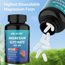 Magnesium Glycinate 500mg - 120 Capsules For Sleep, Stress Relief Support Bone