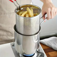 Stainless Steel Deep Fryer With Frying Strainer Basket Multifunctional Small Pot