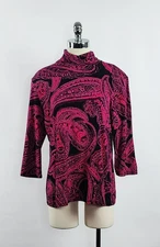 Alfani Purple Paisley Pattern Trutleneck Blouse Women's Size XL