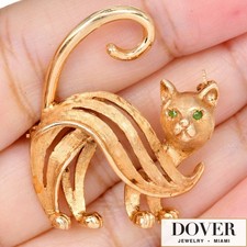 Estate 14K Yellow Gold Openwork Cat Brooch Pin 9.6 Grams NR