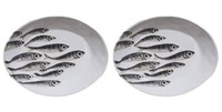 2Er Set Pastateller Marina Sardine Oval 20X26Cm Weiß Grau Keramik Virginia Casa
