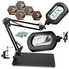 12X Magnifying Glass with Light and Stand, 144 LED Lighted Magnifying Lamp