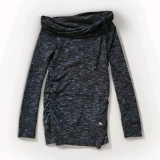 Guess Cowlneck Mini Sweater Dress Ruched Side Tassels Black Gray Sz XS EUC