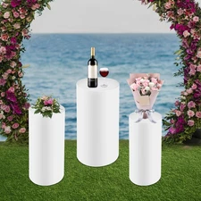 3*Cylinder Pedestal Stands Metal Display Pedestal Stands White for Wedding Decor