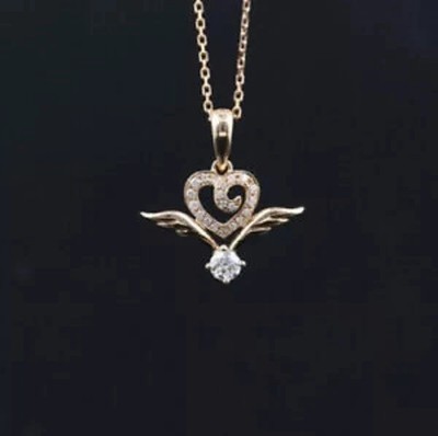 1Ct Round Cut Lab Created Diamond Heart Angel Wing Pendant 14K Yellow Gold Over