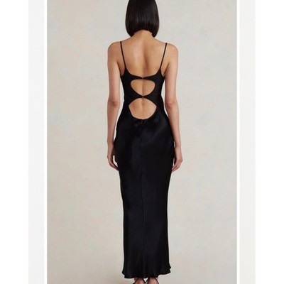 Bec + Bridge Malyka Black Cowl Neck Open Back Mesh Detail Maxi Dress S22-11252