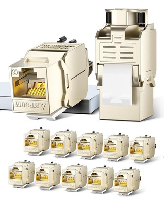 AMPCOM STP Self-Locking Zinc-Alloy CAT8 RJ45 Keystone Jack with 12-Pack, 