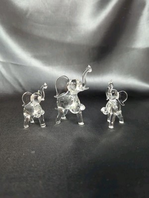 3 Mini Clear Glass Elephant Figurines Figure Trio Elephants Safari Animal New