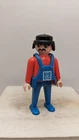 Vintage 1974 Geobra Playmobil Train Worker Blue and Red Overalls 3" Figure