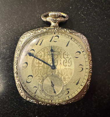 Antique Elgin 15 Jewel Pocket Watch BWC Monarch Ornate Cushion Case Non Running
