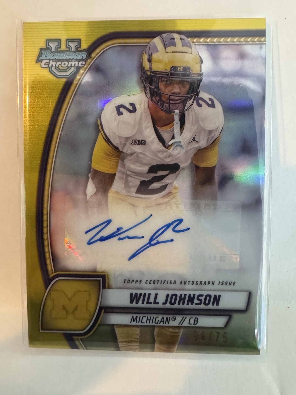 2024 Bowman Chrome University Autographs Yellow Refractor Will Johnson Auto /75