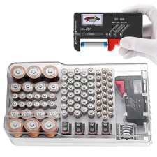 Battery Organizer Storage Case with Tester,Clear Lid Battery Storage Organize...