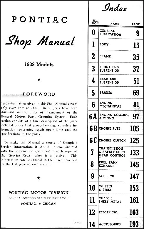 Pontiac 1939 manual de taller de reparación original -- todos los modelos libro de servicio de fábrica Foto 2 de 2