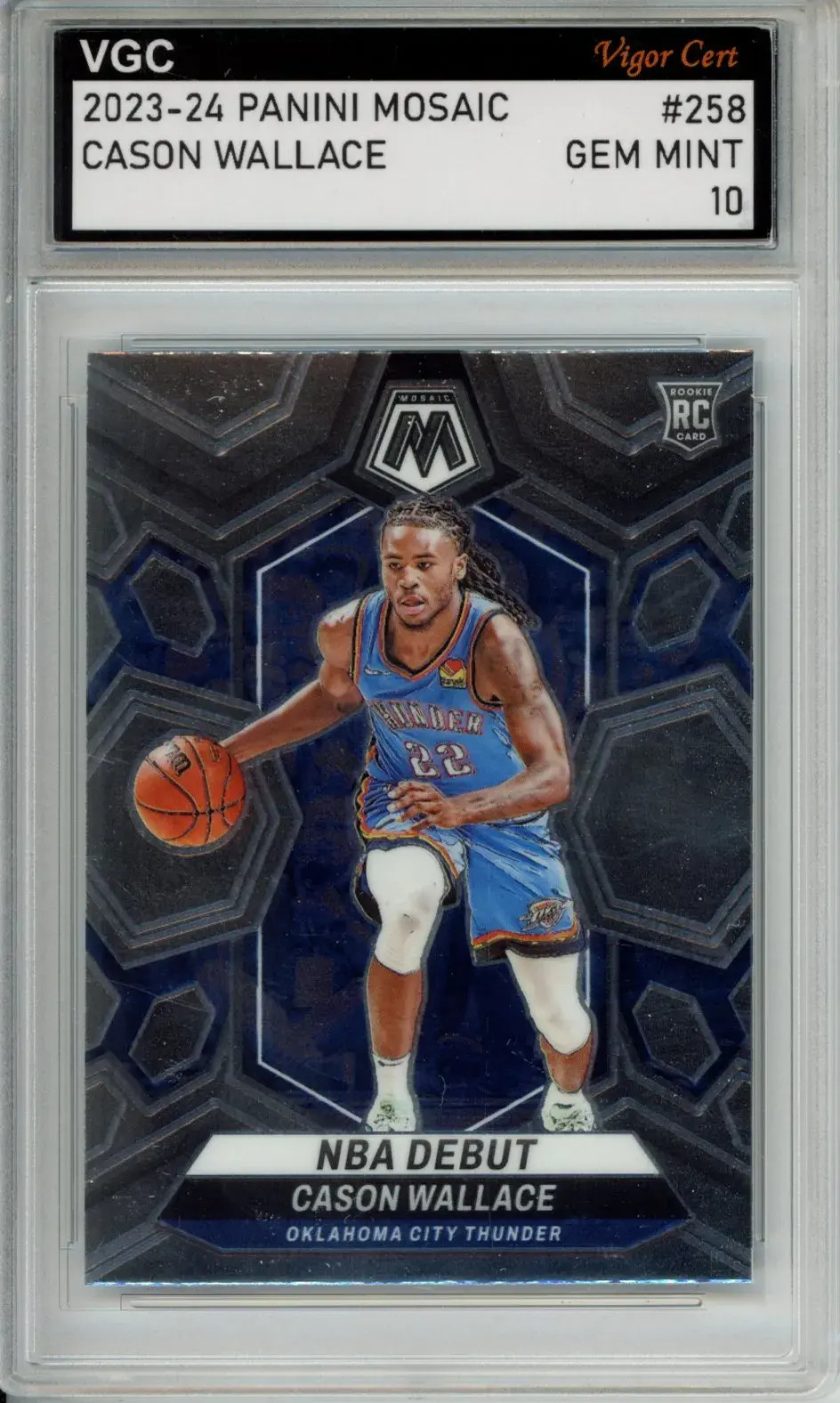2023-24 PANINI MOSAIC #258 CASON WALLACE ROOKIE RC NBA DEBUT VGC GEM MINT 10 J83