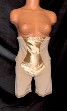 L XL VTG Satin Front Long Leg High Waist Panty Girdle BONING Nude