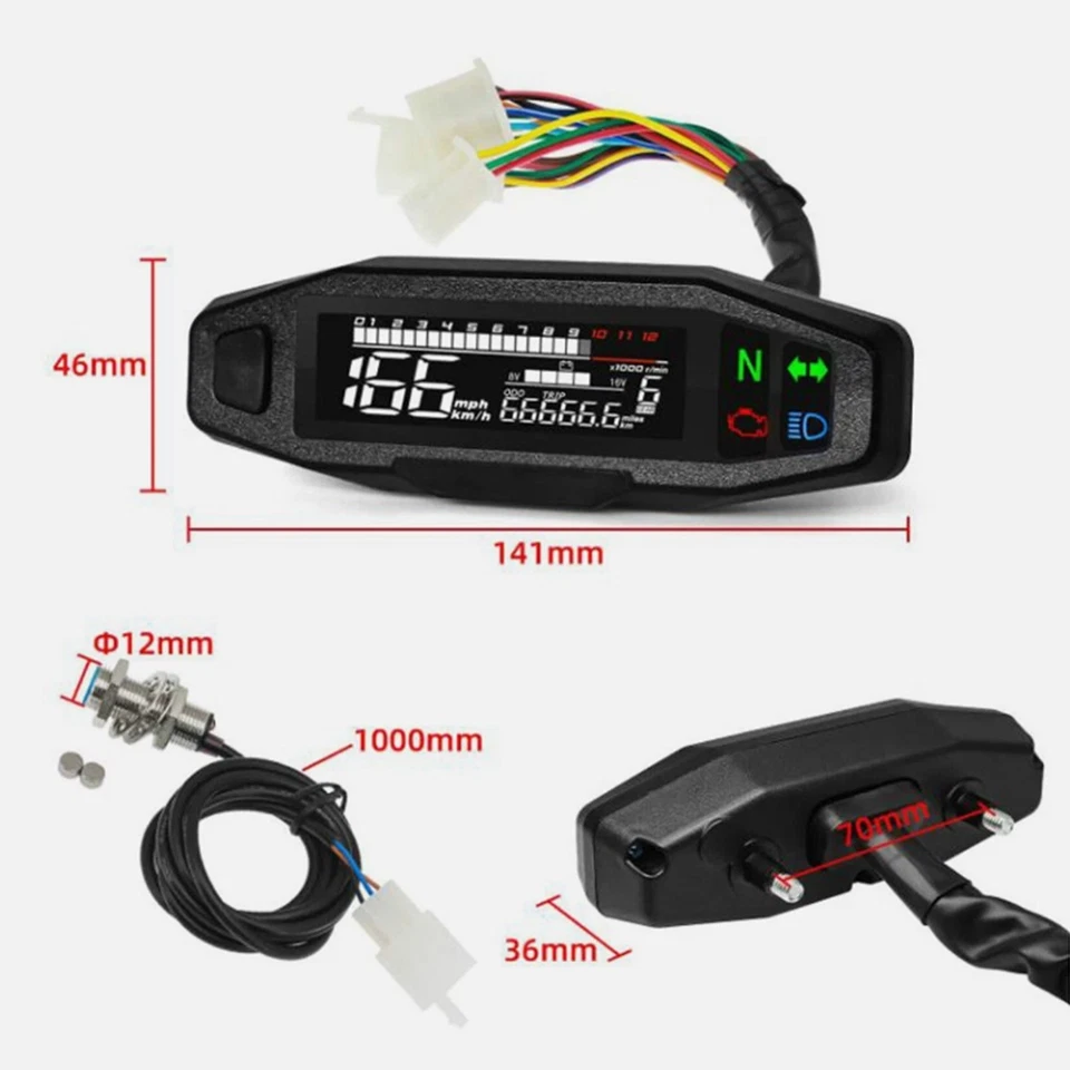Motorcycle LCD Digital Speedometer Odometer Tachometer Bar Gauge With Bracket - Image 2 of 4