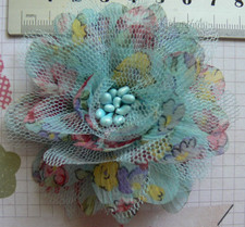LOTUS Lace  Organza FLORAL BLUE Flower Stamen Centre - Dress Pin/Hair Clip MHAE