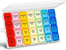 Extra Large Weekly Pill Organizer 4 Times a DayXL Large Pill Box 7 Day