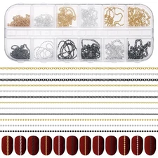 12 Strands Nail Art Chains Kit Gold Silver Dark Gray 3D Line Nail Charms for DIY